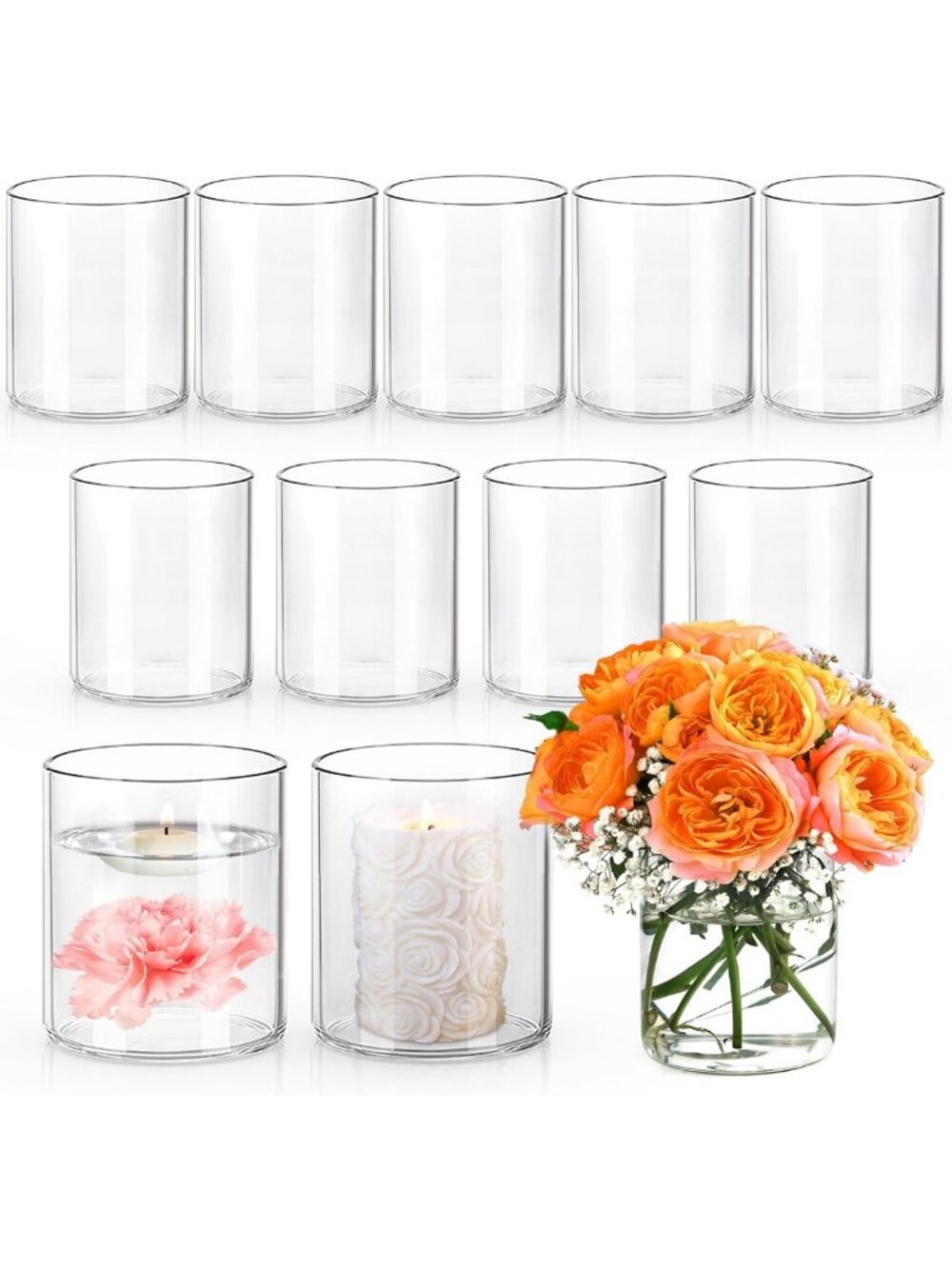Elegant 4-Inch Glass Cylinder Vases for Floral Arrangements & Centerpieces